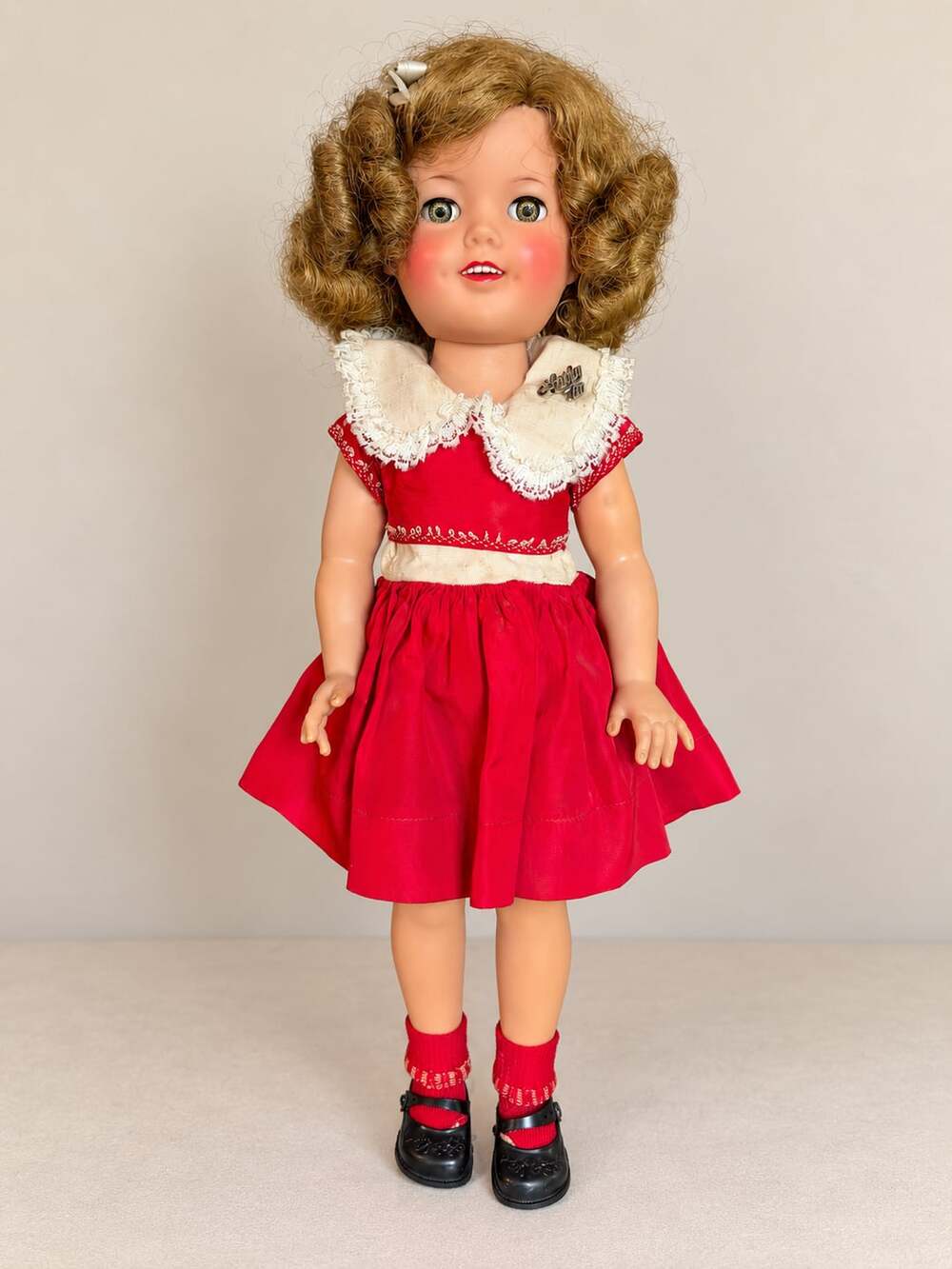 Ideal Shirley Temple Doll 16 Red Dress Pin Vintage